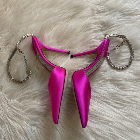 Jimmy Choo Saeda‎ 100mm satin crystal ankle strap pump size 35.5EU - Picture 15 of 16